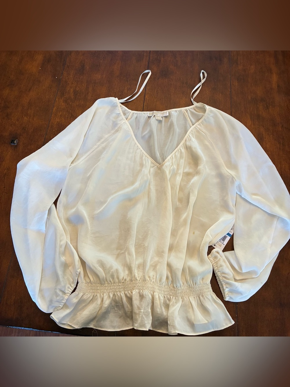 MICHAEL Michael Kors Light Ivory Sheer V-Neck Peplum Top